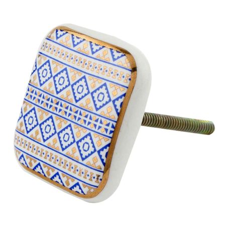 Royal Blue Golden Design Square Ceramic Dresser Knob